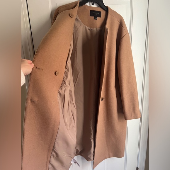 Ann Taylor Camel Crew Neck Coat wool blend double breasted peacoat MP - Picture 7 of 10